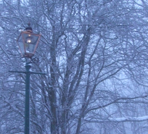 Malvern gas lamp in the snow